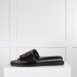 Tory Burch Black Double T Sports Slides with Gold Outline