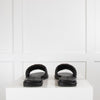 Tory Burch Black Double T Sports Slides with Gold Outline