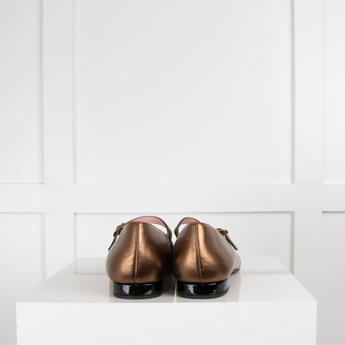 Pretty Ballerinas Bronze Buckle Shoe with Patent Toe
