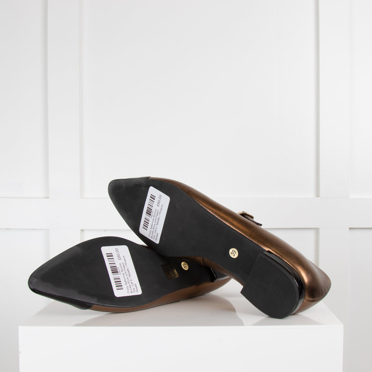 Pretty Ballerinas Bronze Buckle Shoe with Patent Toe