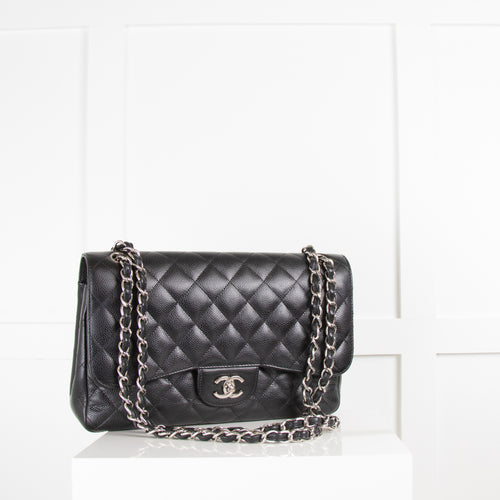 Chanel Black Caviar Leather Bag with Silver Hardware