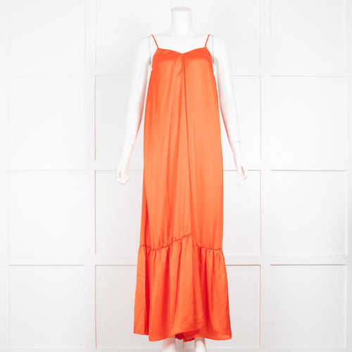 The Malama Studio Strappy Long Satin Orange Dress