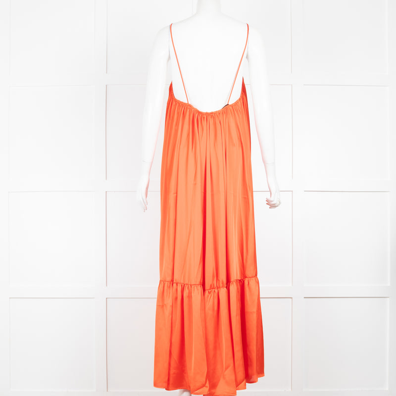 The Malama Studio Strappy Long Satin Orange Dress