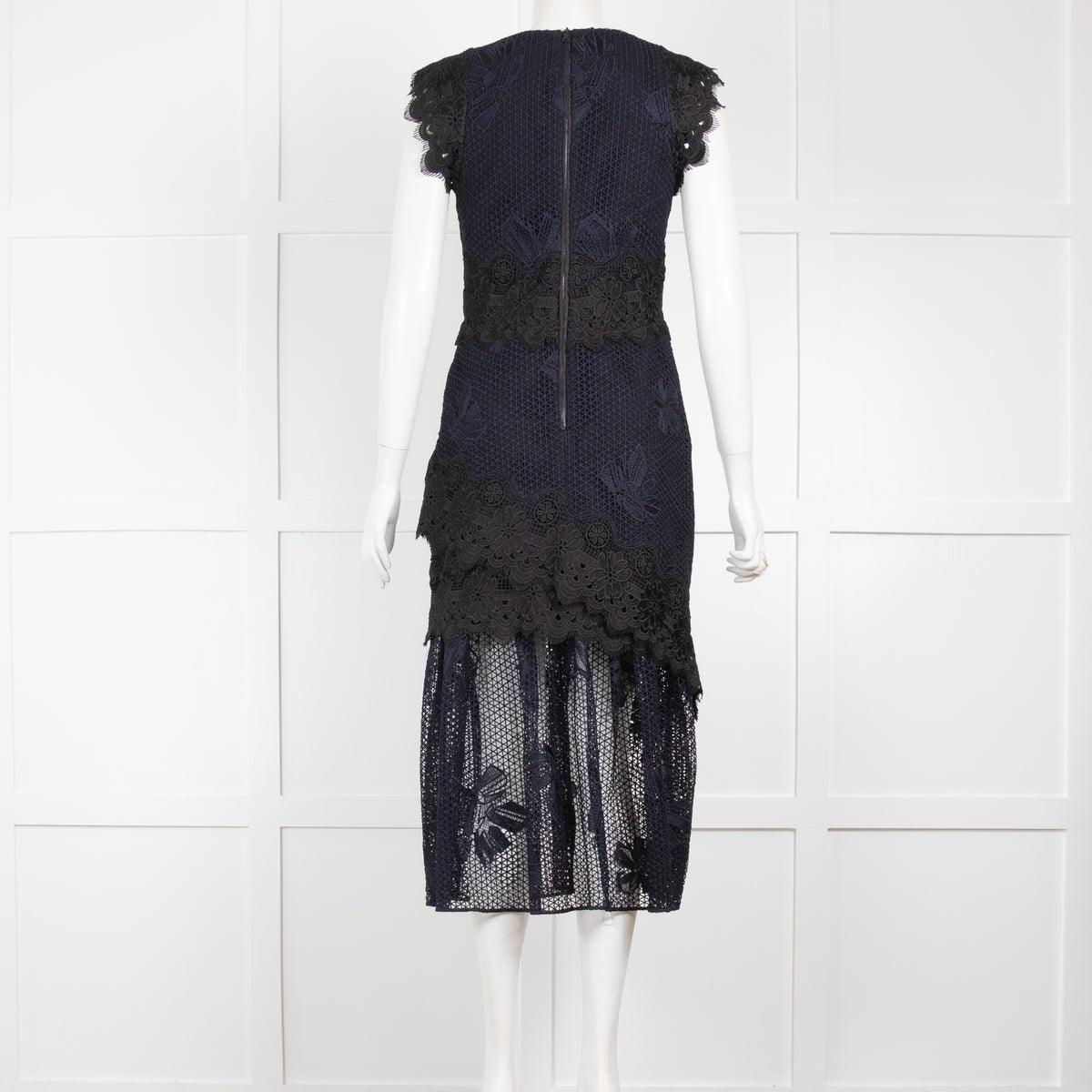 Three Floor Navy Lace Crochet Midi Dress