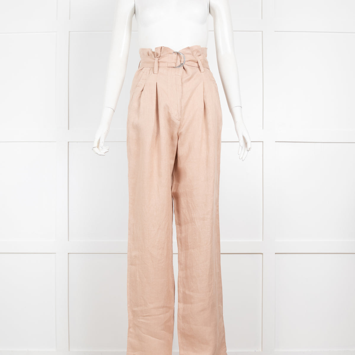 Anine Bing Beige Thalia Belted Linen Trousers