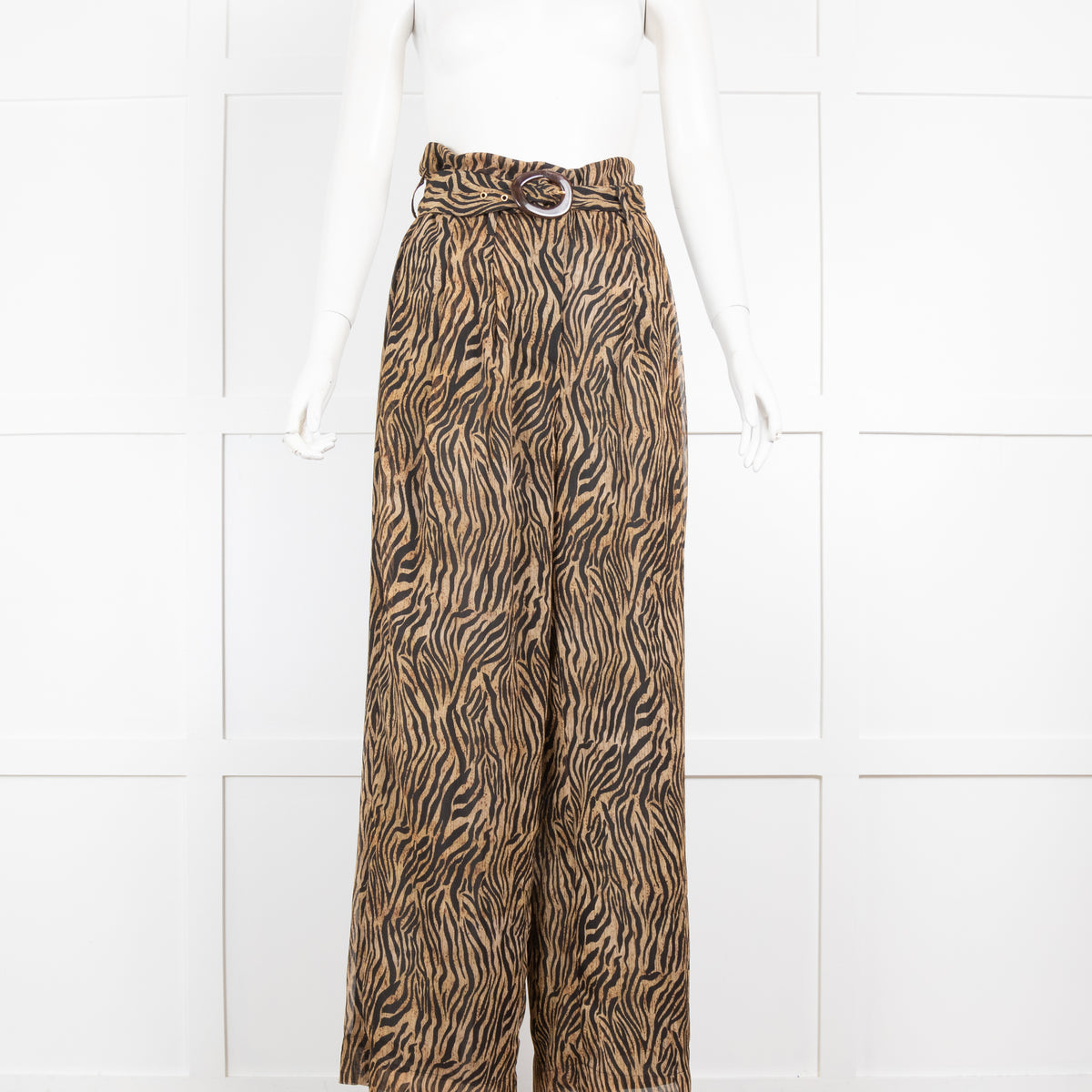 Nanushka Black & Beige Tiger Print Wide Leg Trousers