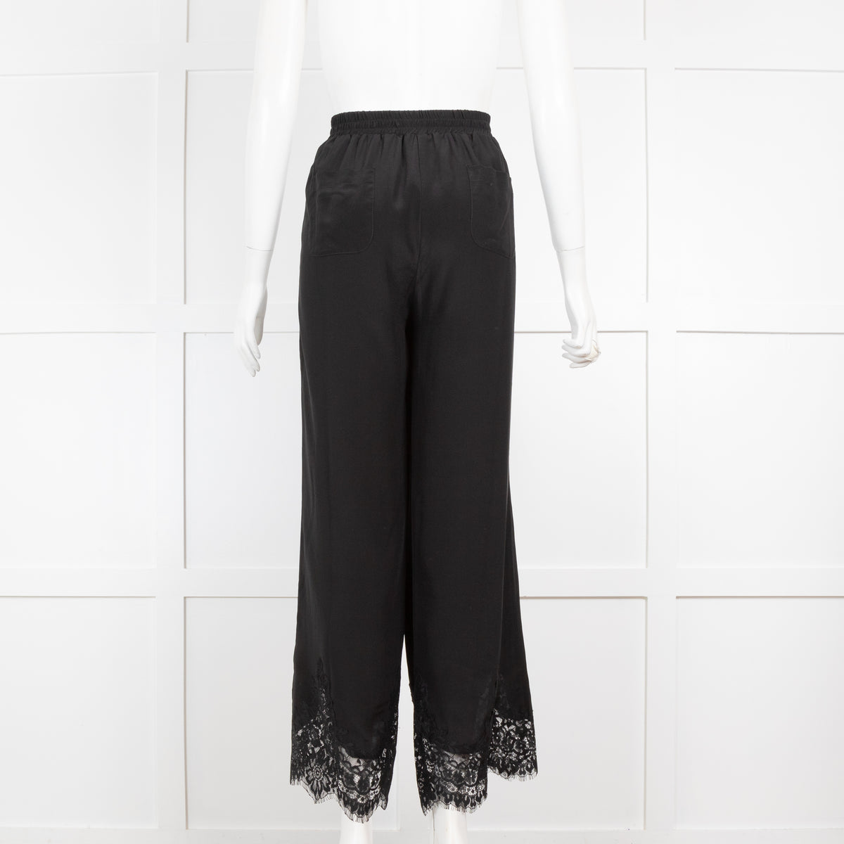 Goldhawk Black Silk Wide Leg Trousers With Eyelash Lace Hem