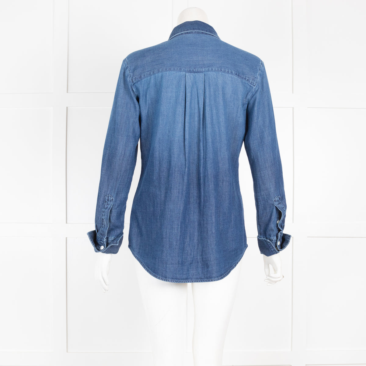 Frame Blue Denim Button Front Blouse with Frill