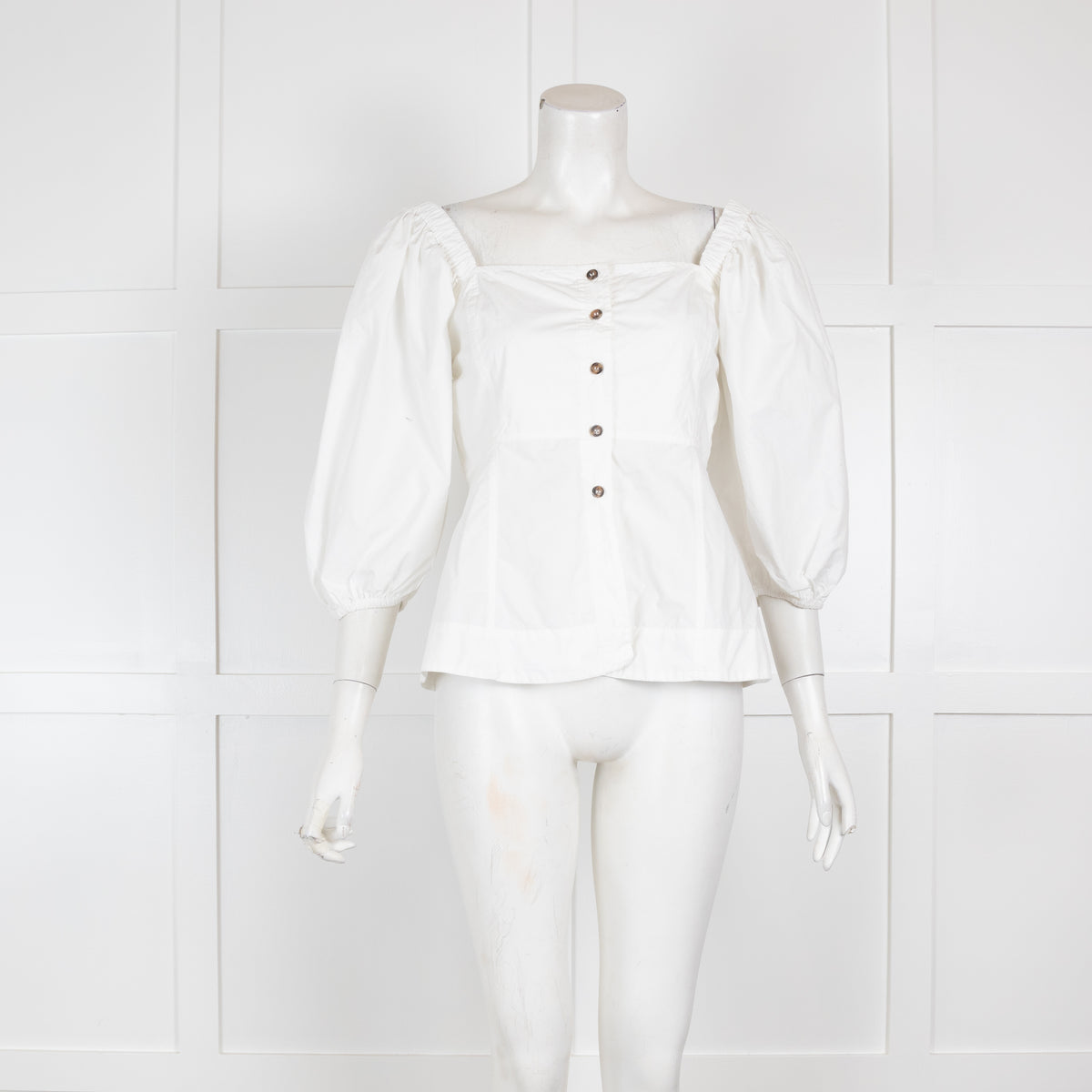 Ganni White Off The Shoulder Button Front Top
