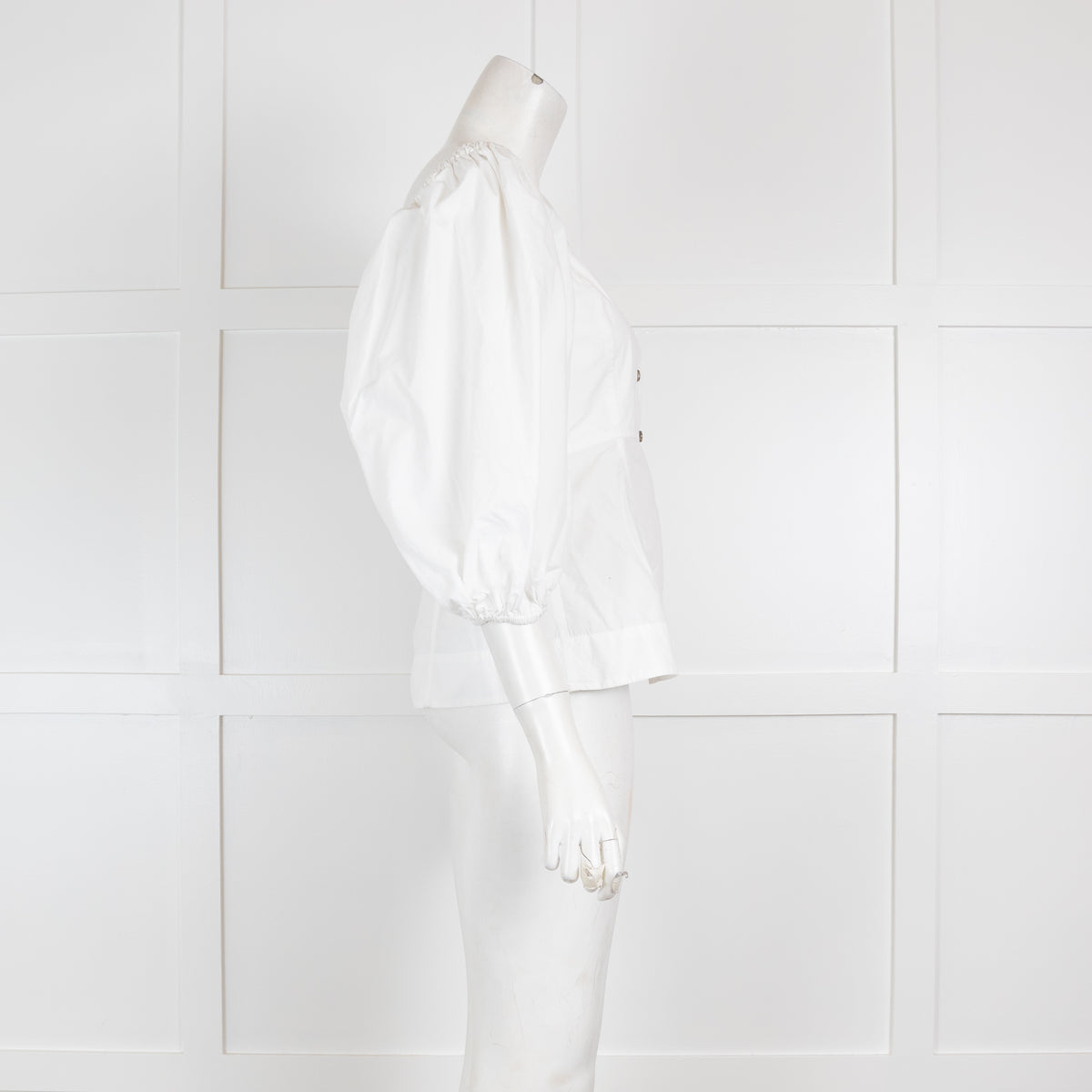 Ganni White Off The Shoulder Button Front Top