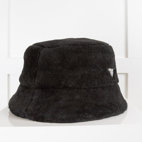 Prada Black Shearling Bucket Hat