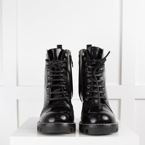 Louis Vuitton Black Lace Up High Heel Boots
