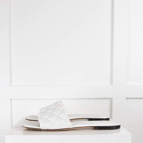 Bottega Veneta White Quilted Leather Slides