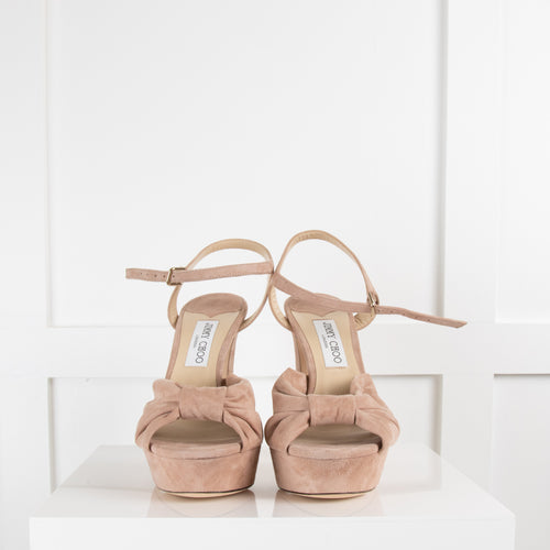 Jimmy Choo Nude Suede Heloise Knotted Platform Sandals