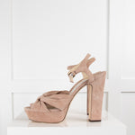 Jimmy Choo Nude Suede Heloise Knotted Platform Sandals