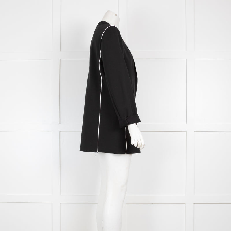 Helmut Lang Black Blazer with White Shoulder Piping & Raw Hems