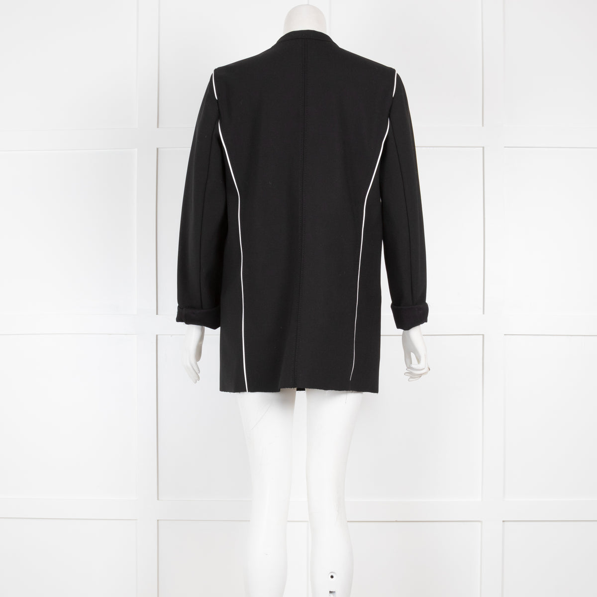 Helmut Lang Black Blazer with White Shoulder Piping & Raw Hems
