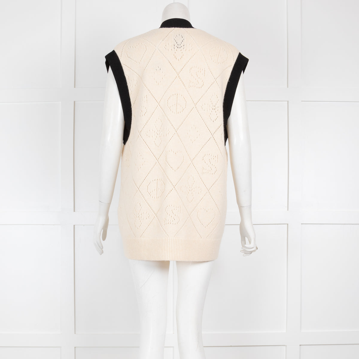 Sandro Cream Knitted Sleevless Cardigan with Black Trim