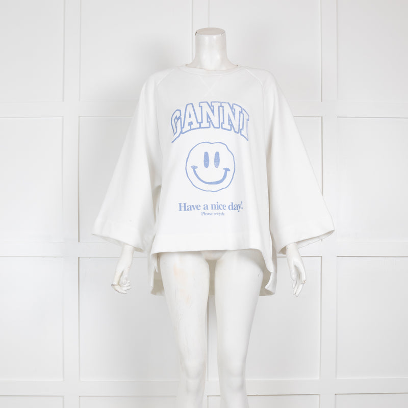 Ganni White Smiley Face Sweatshirt