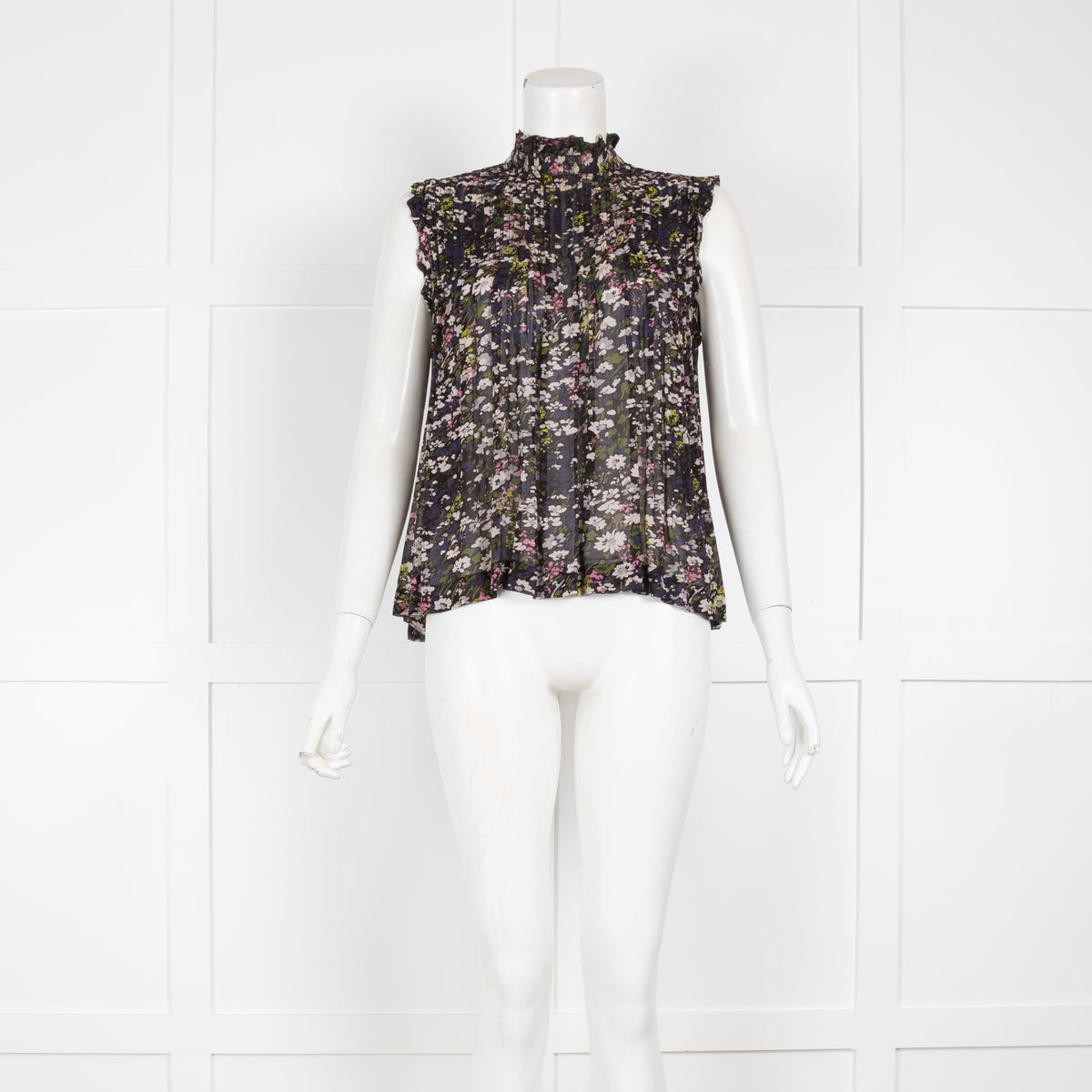 Ganni Black Sheer Floral Sleeveless Top