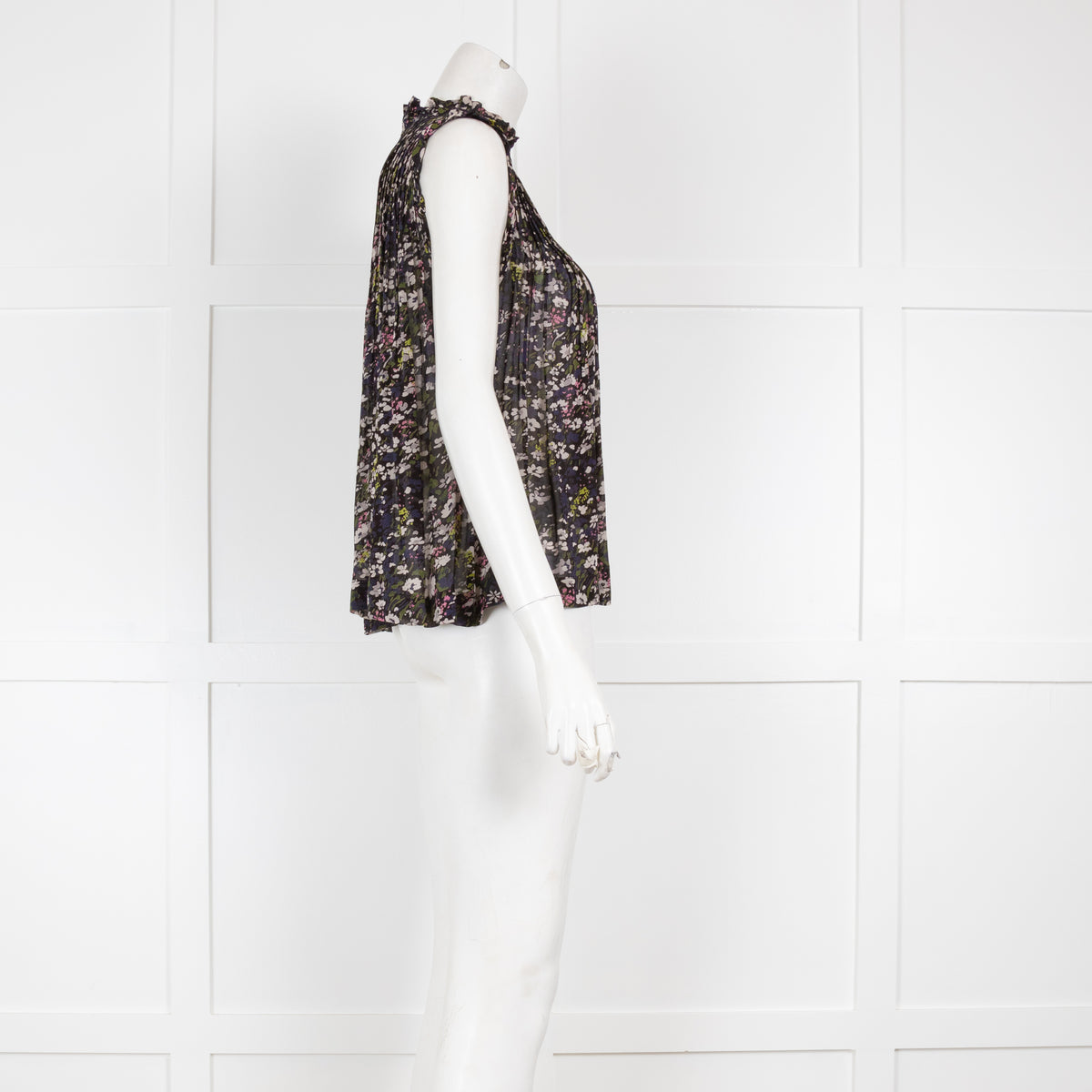 Ganni Black Sheer Floral Sleeveless Top