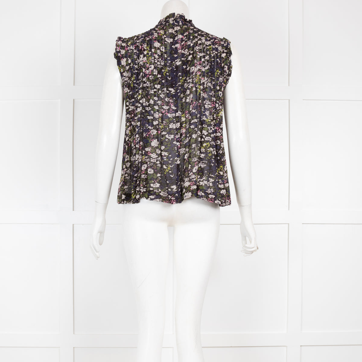 Ganni Black Sheer Floral Sleeveless Top