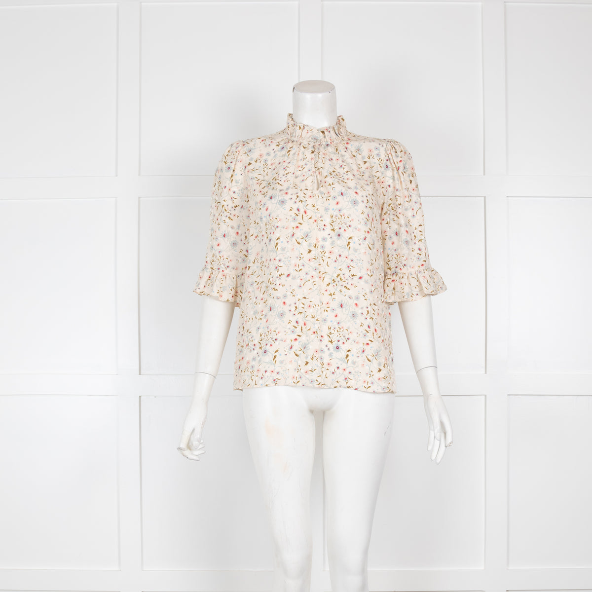 Rebecca Taylor Floral 3/4 Length Sleeve Ruffle Blouse
