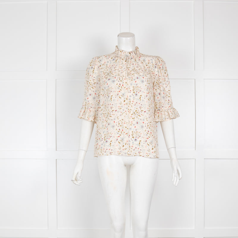 Rebecca Taylor Floral 3/4 Length Sleeve Ruffle Blouse