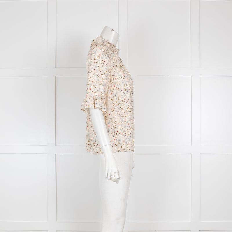 Rebecca Taylor Floral 3/4 Length Sleeve Ruffle Blouse
