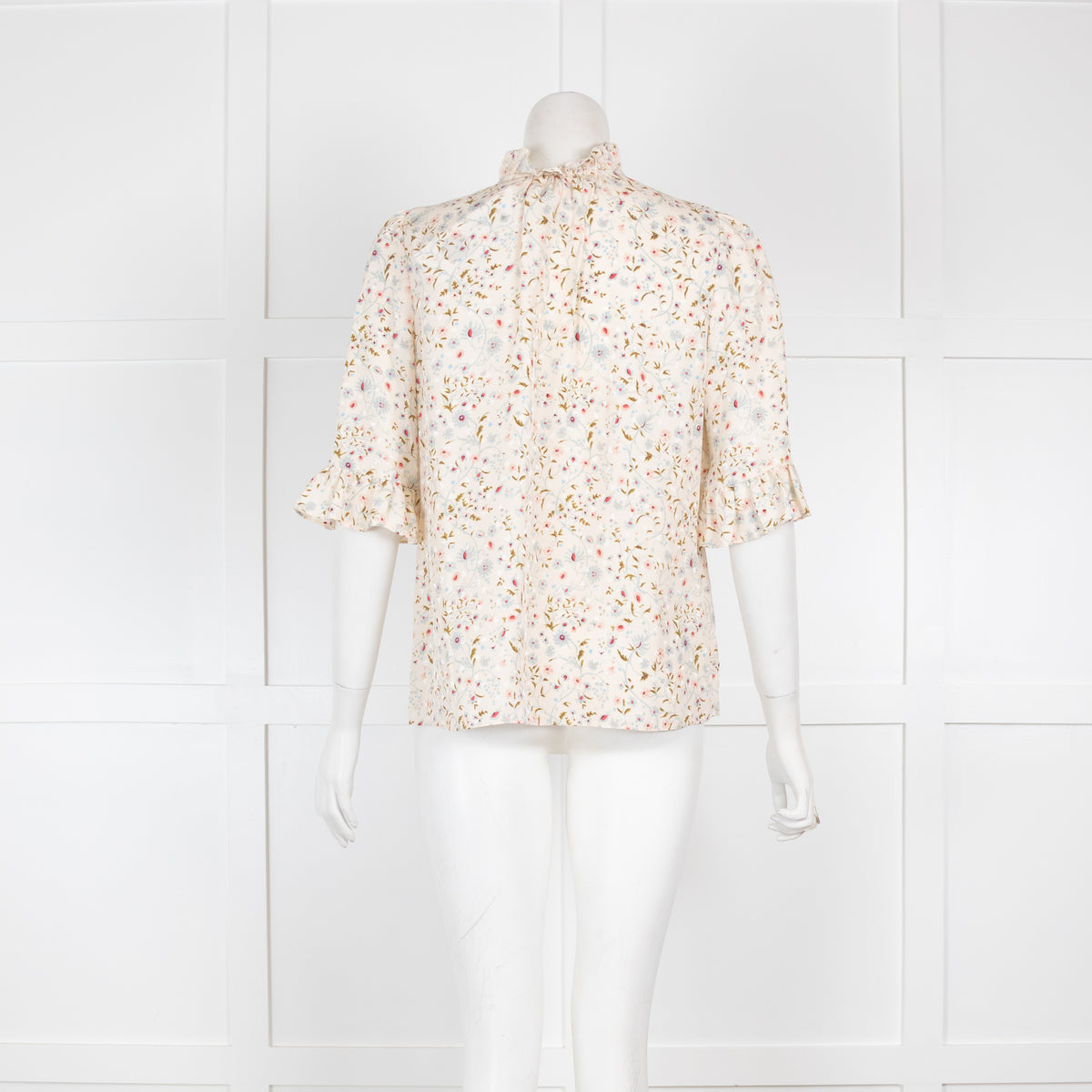 Rebecca Taylor Floral 3/4 Length Sleeve Ruffle Blouse