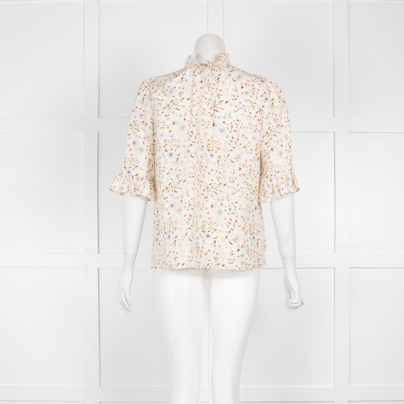 Rebecca Taylor Floral 3/4 Length Sleeve Ruffle Blouse