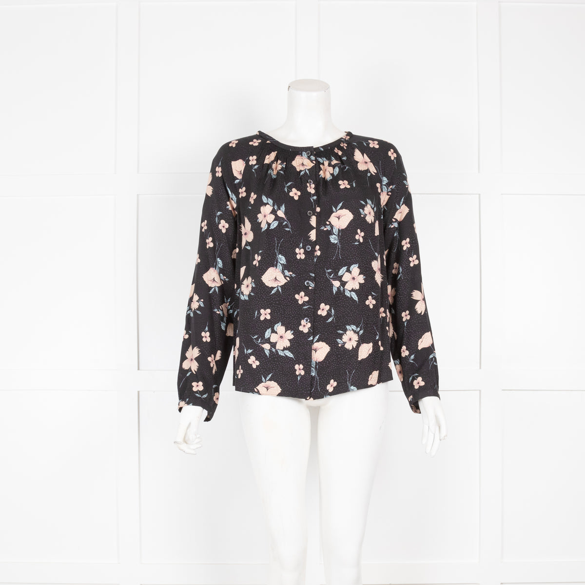 Rebecca Taylor Navy Floral Smocked Blouse