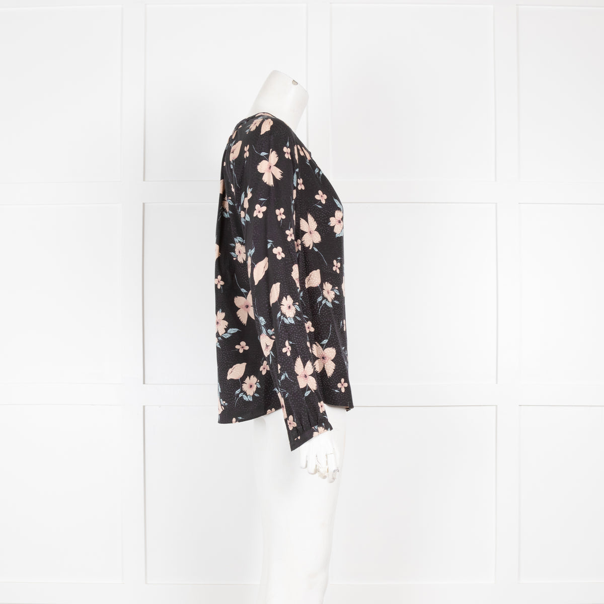 Rebecca Taylor Navy Floral Smocked Blouse