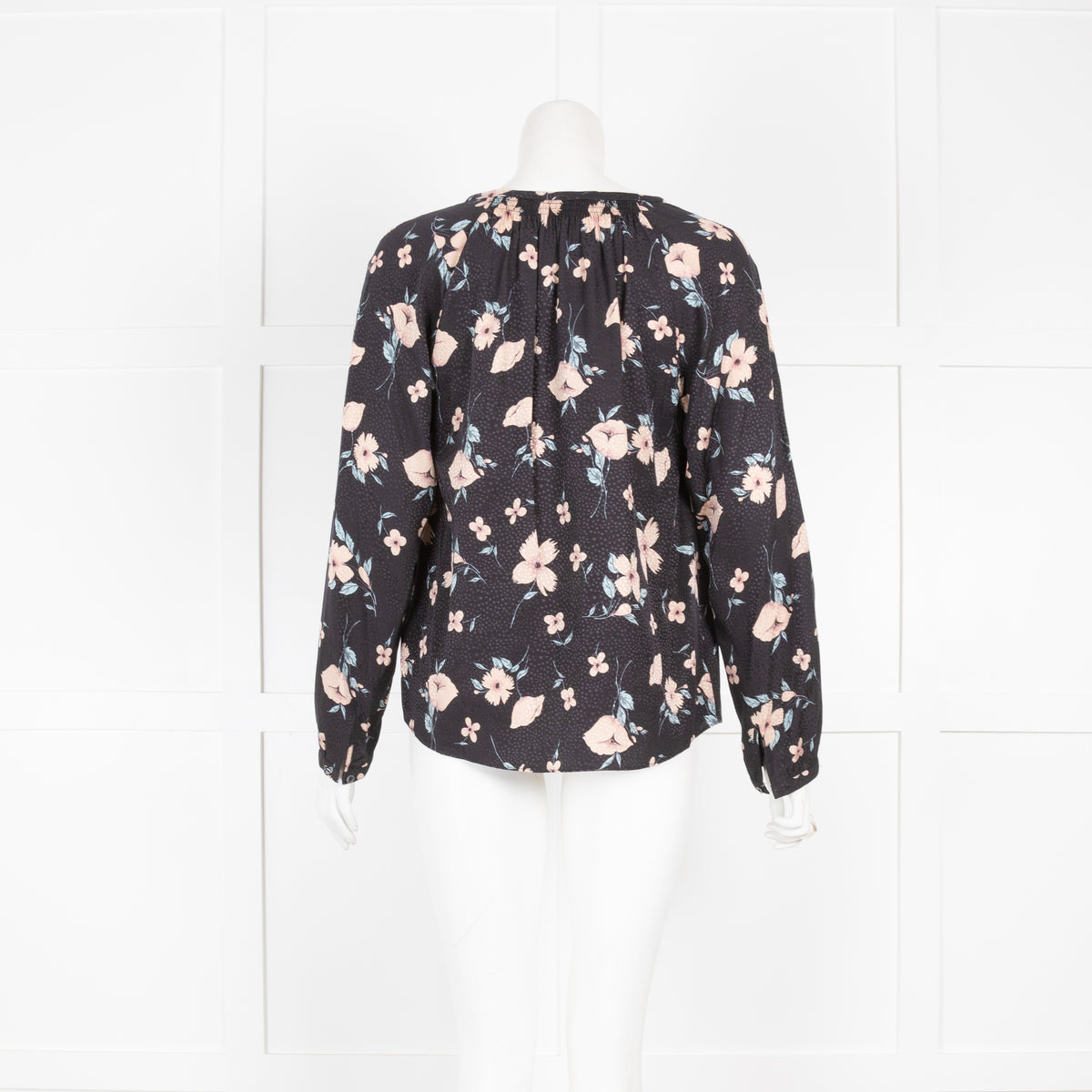 Rebecca Taylor Navy Floral Smocked Blouse