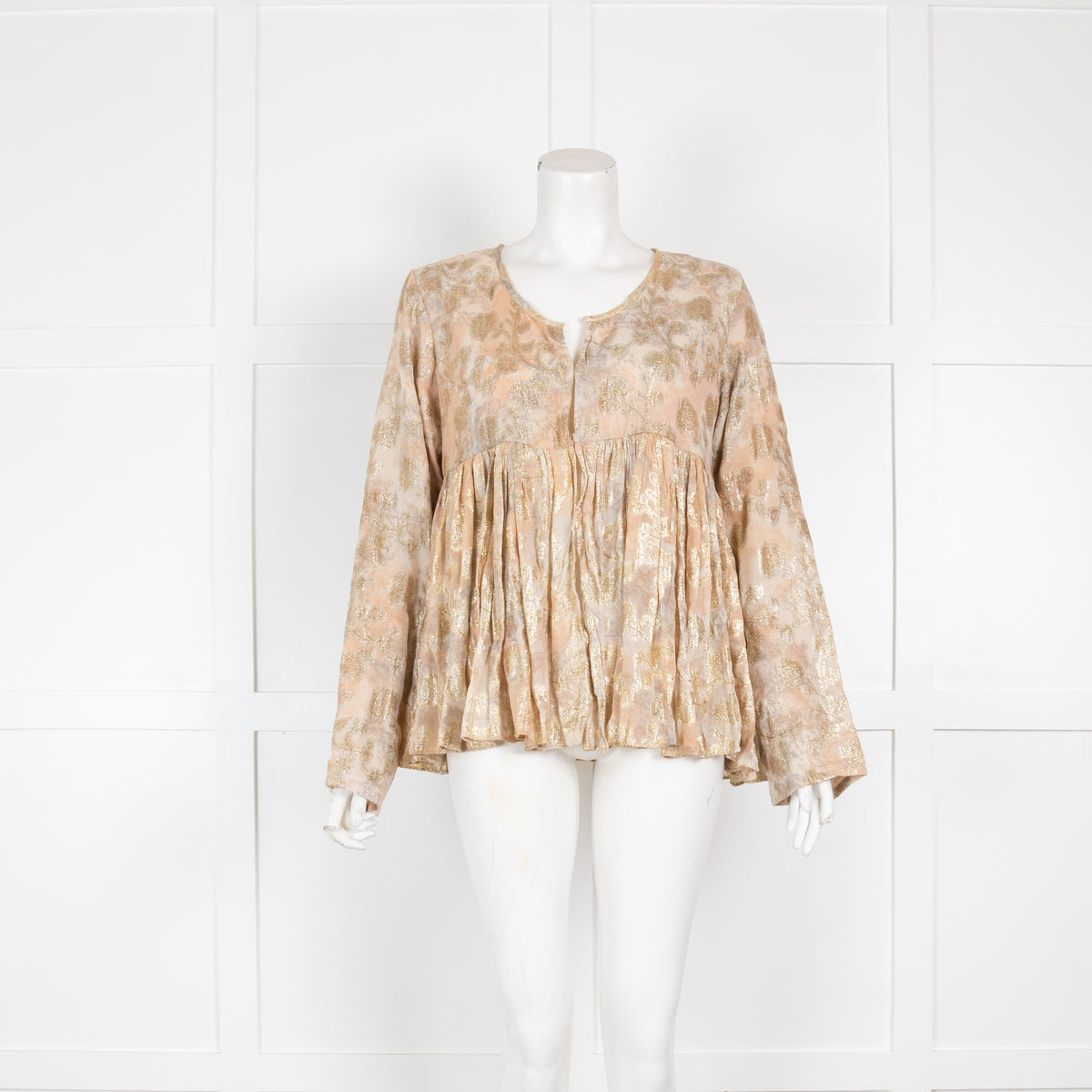 Mes Demoiselles Beige Patterned Top with Metallic Thread