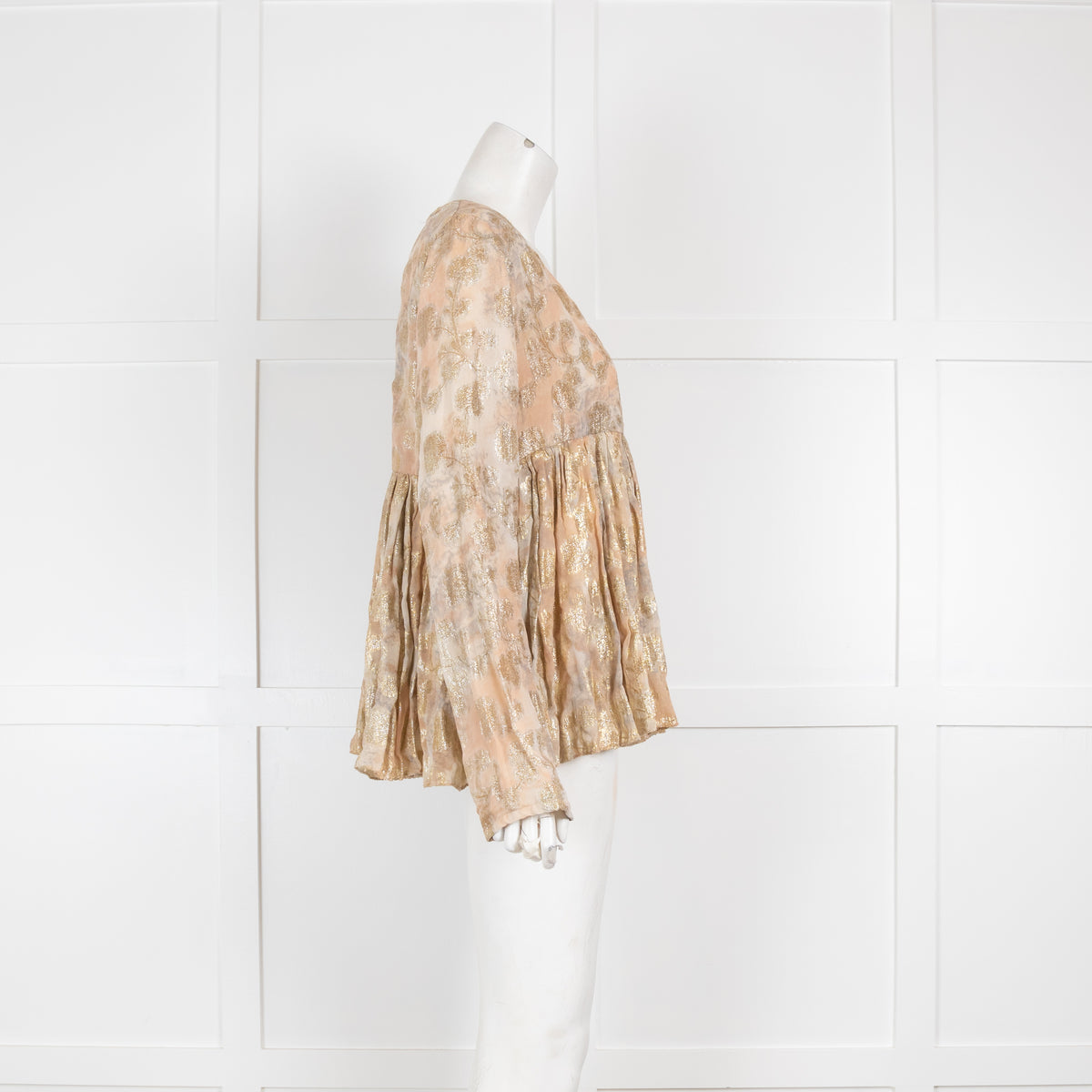 Mes Demoiselles Beige Patterned Top with Metallic Thread