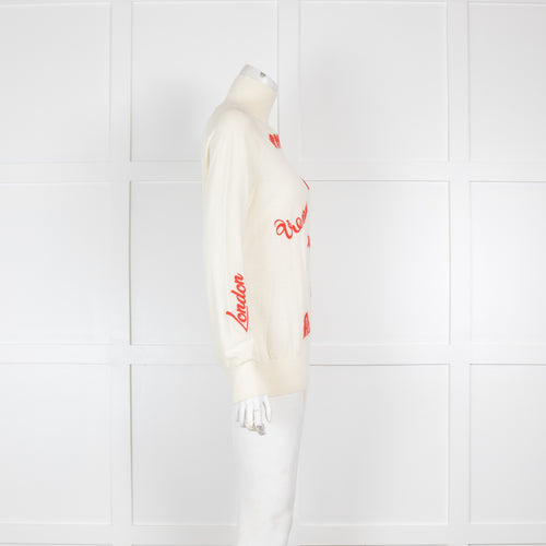 Victoria Victoria Beckham Cream Knit Jumper with Red Embroidery