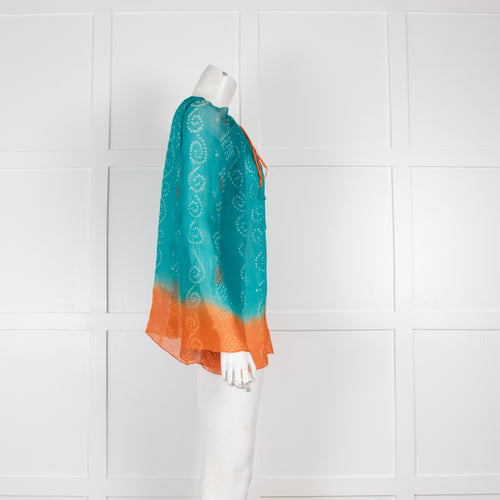 Juliet Dunn Orange and Turquoise Ombre Top