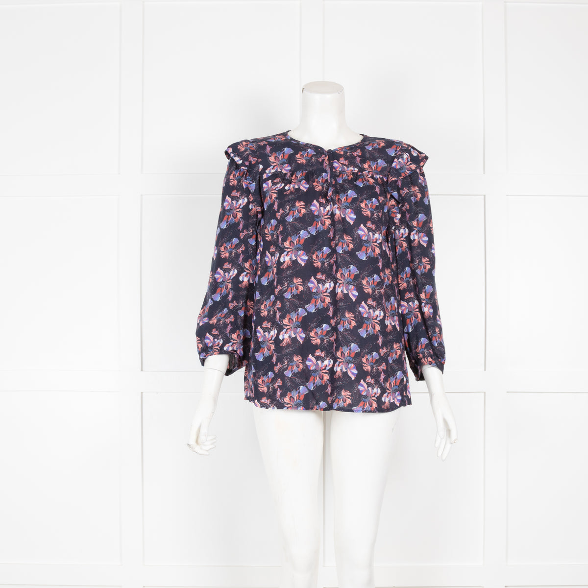 Ikks Navy Floral Frilled Blouse