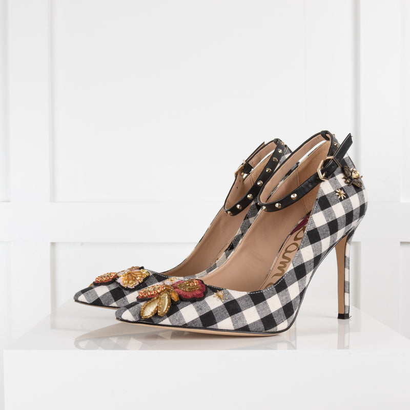 Sam Edelman Gingham Pointed Toe Heels with Ankle Strap
