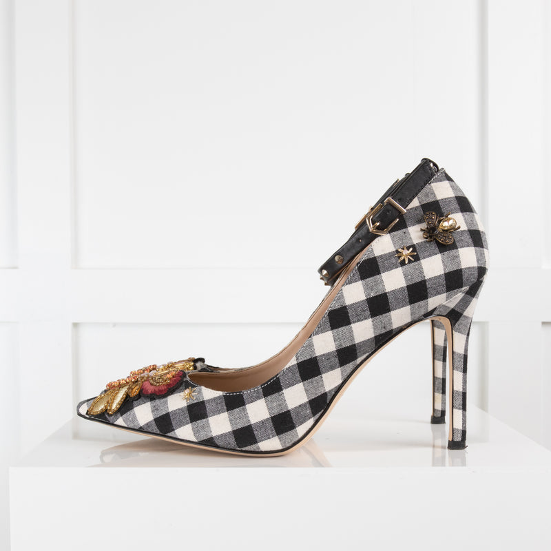 Sam Edelman Gingham Pointed Toe Heels with Ankle Strap