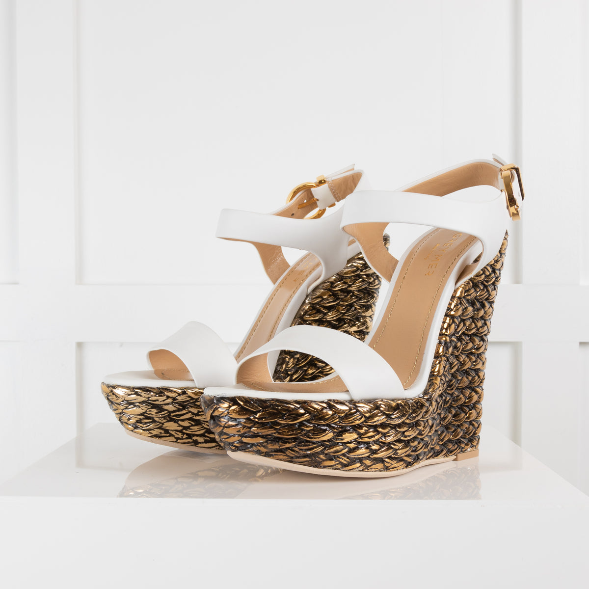 Greymer White Sandal with Gold Rope Wedge