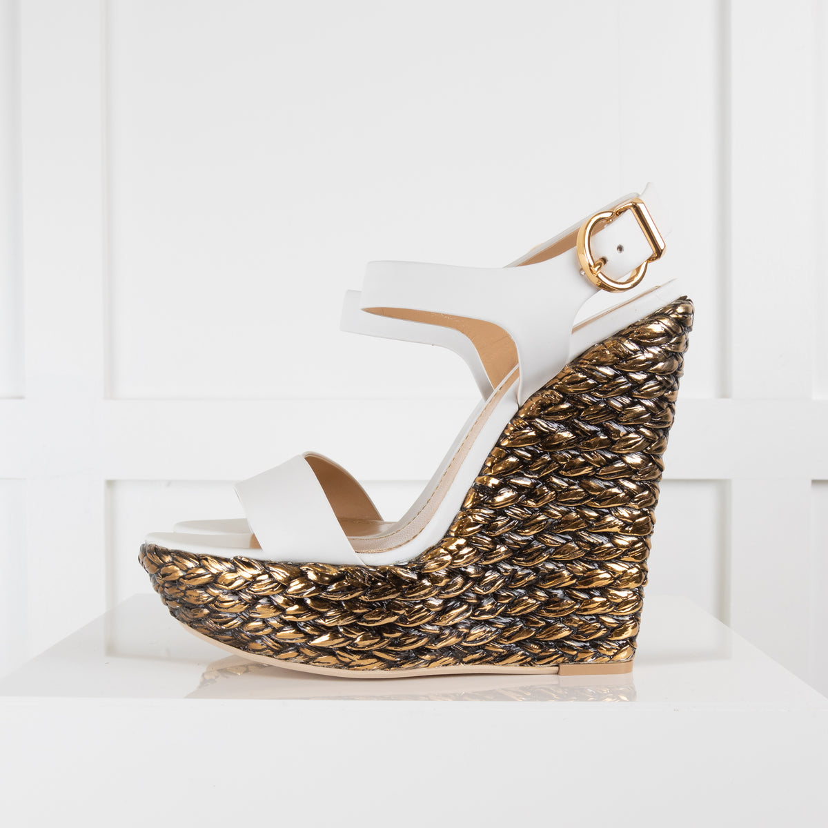 Greymer White Sandal with Gold Rope Wedge