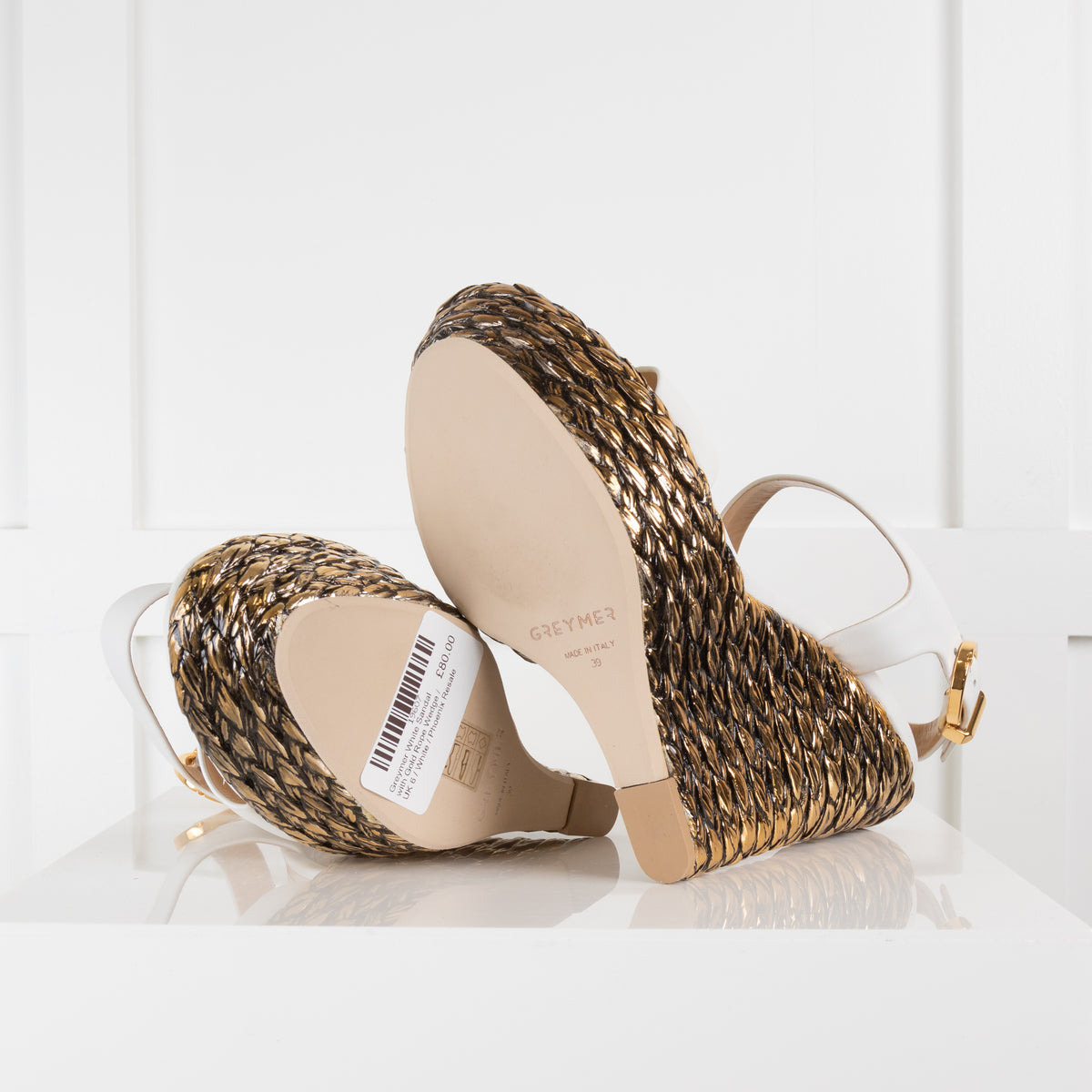 Greymer White Sandal with Gold Rope Wedge