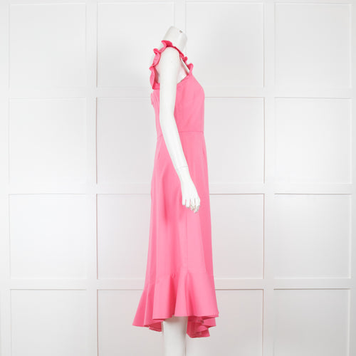 Staud Pink Ruffle Cotton Midi Dress