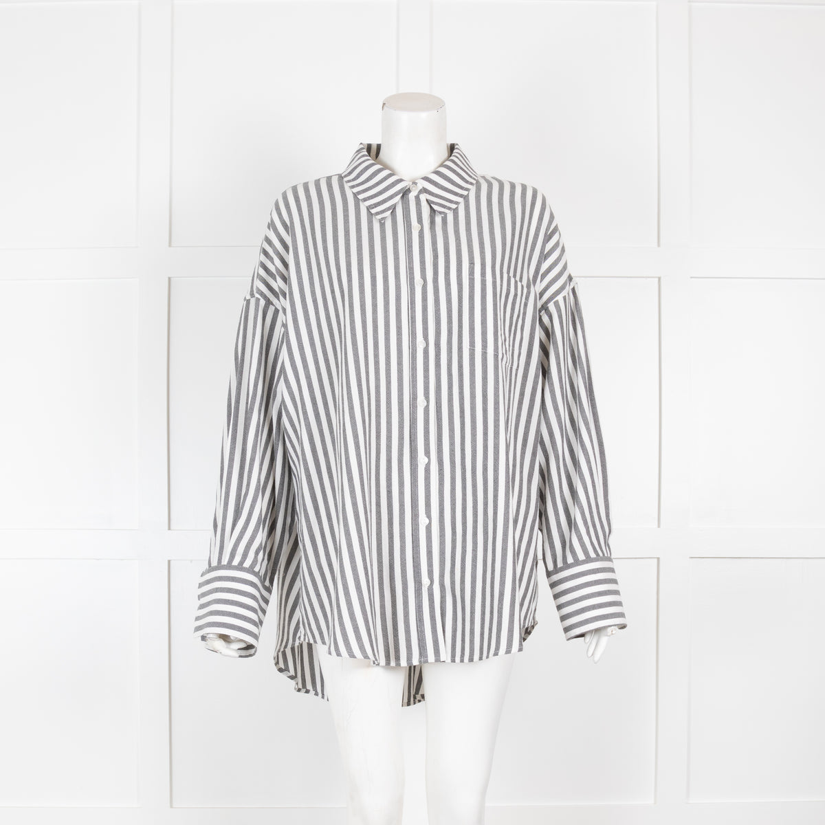 Anine Bing Grey and White Striped Shirt