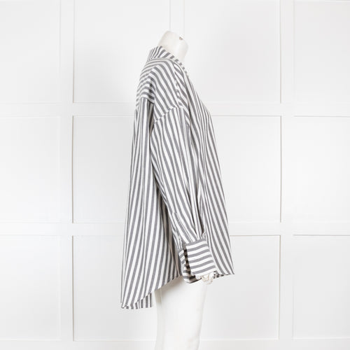 Anine Bing Grey and White Striped Shirt