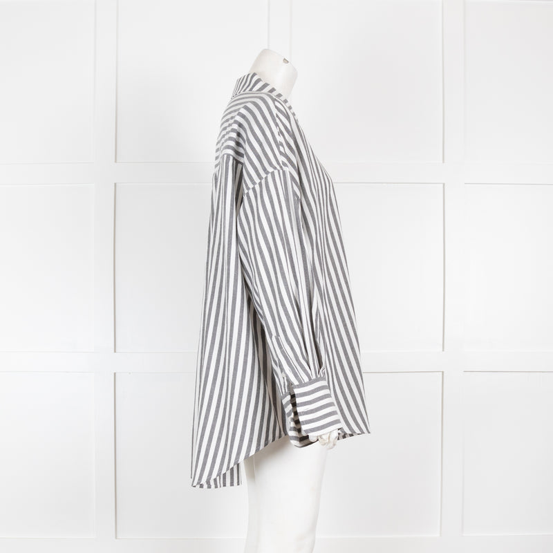 Anine Bing Grey and White Striped Shirt