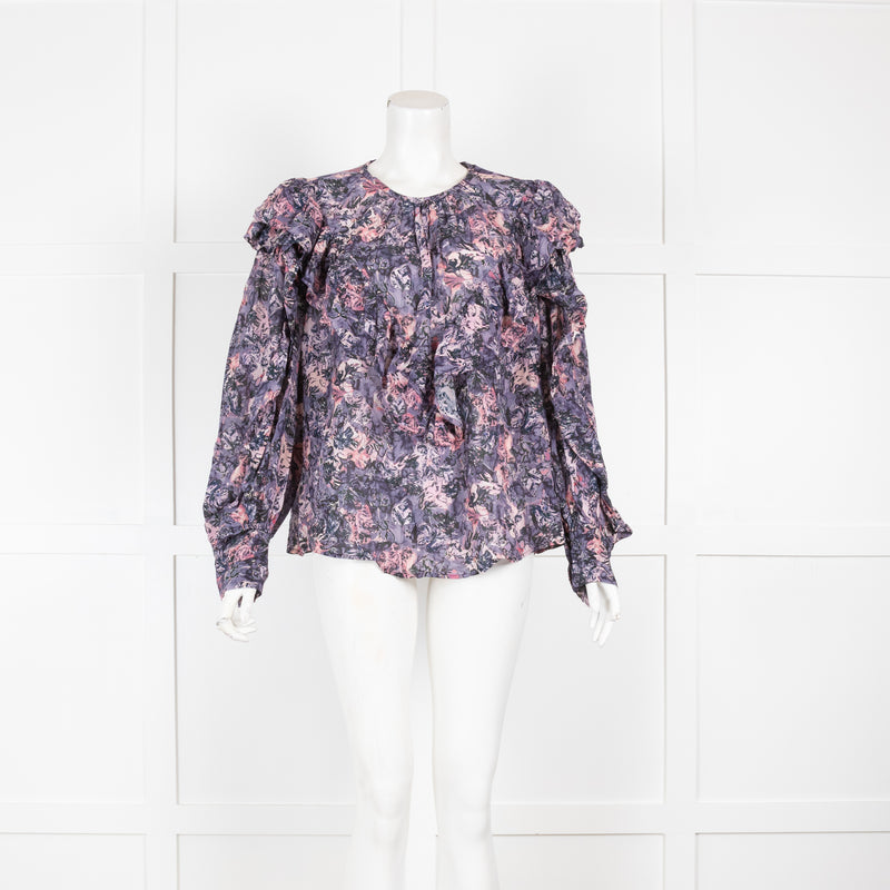 Iro Pink and Purple Floral And Frill Blouse