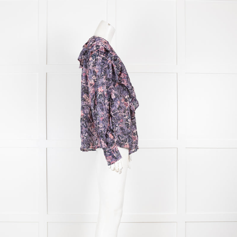 Iro Pink and Purple Floral And Frill Blouse